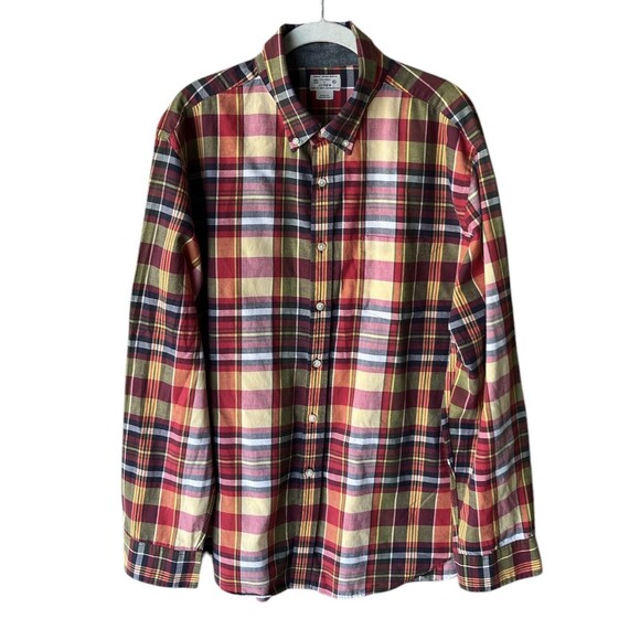 J Crew Classic Plaid Button Up Long Sleeve Mens Shirt‎ Red Blue Yellow Size XL - Picture 1 of 10